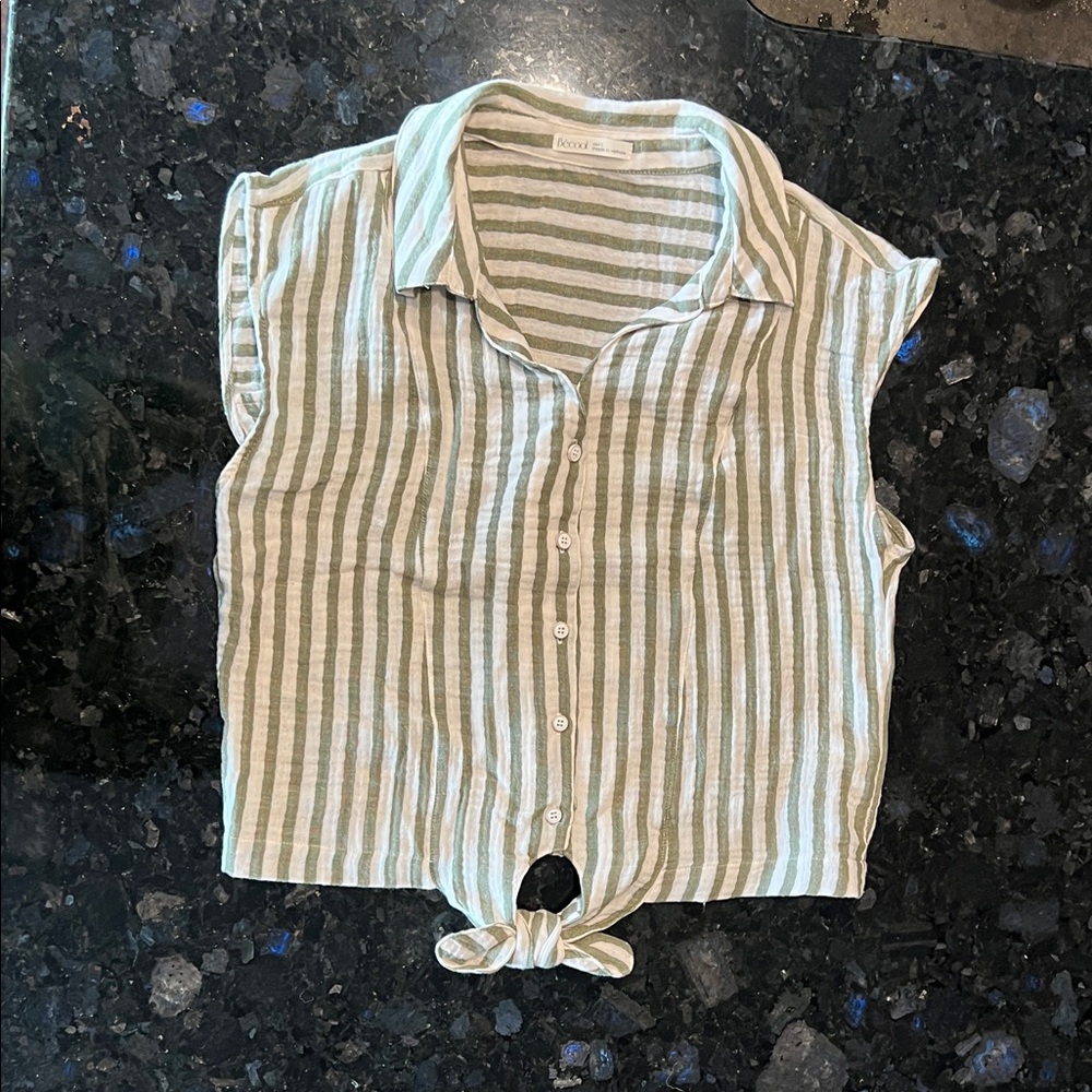 Striped Green and White Button Down Shirt